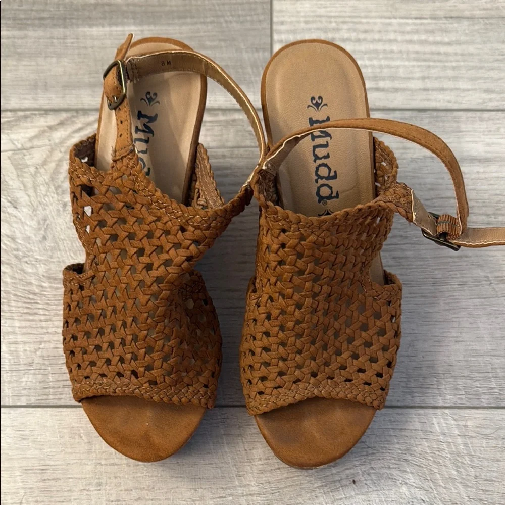 Mudd Brown Woven Sandals with Slingback Design & Cork Heel - Picture 1 of 5
